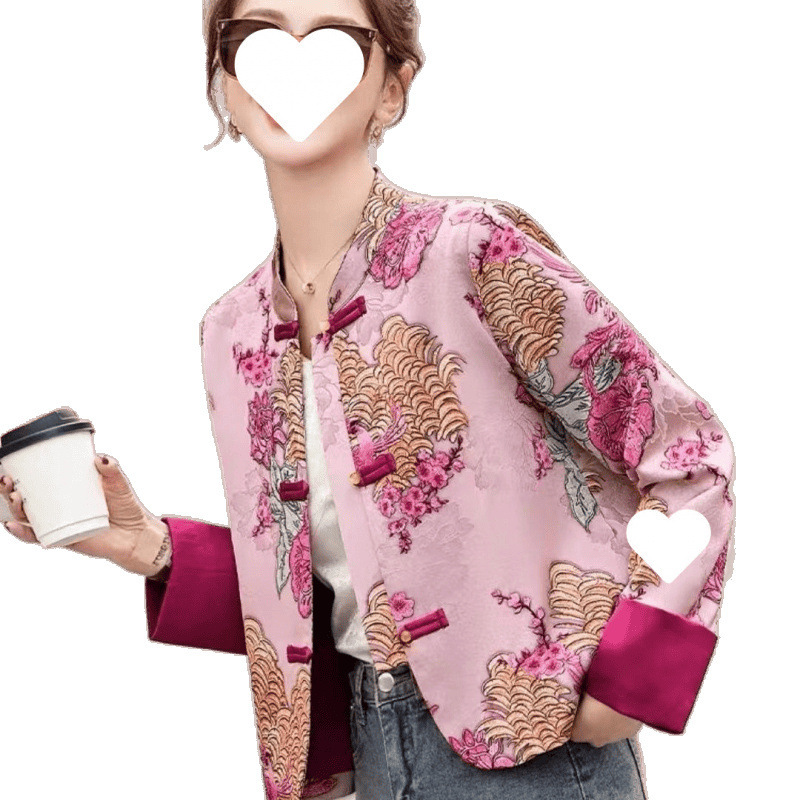 春と秋の女性のための新しい中国風のジャケット、新しいハイエンドの禅スタイルのエレガントなヘビーエンゲルス刺繍ジャカードトップ|undefined