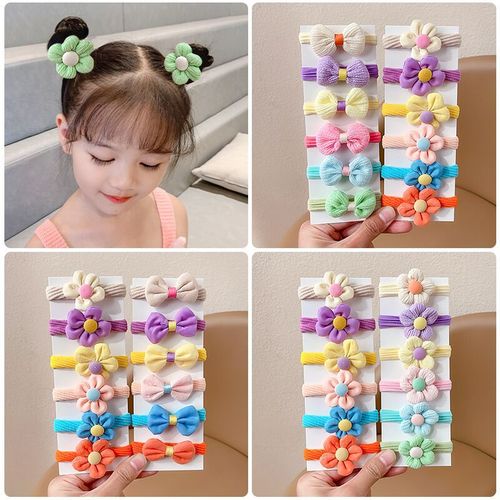 6 pieces ~ Flower seamless hair ties for children striped bow new cute hair accessories high elasticity girls hair ties
