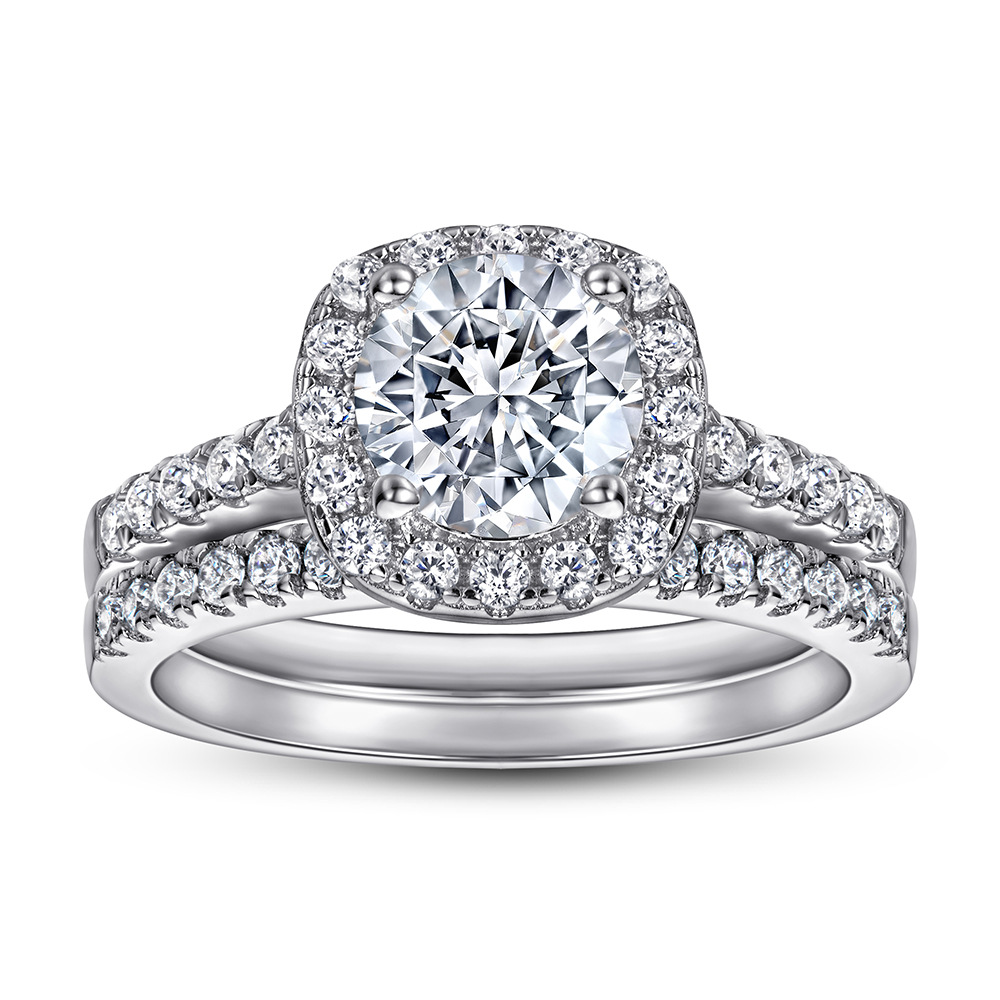 Tonglin europeo y americano Venta caliente 925 anillo de plata esterlina mujeres ZIRCON traje compromiso boda anillo de boda conjunto