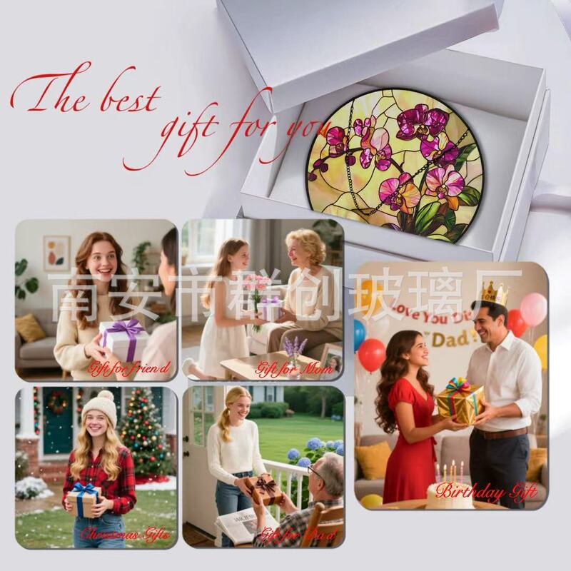 Cross-Border New Color Round Glass Hanging Phalaenopsis Home Window Garden Sun Catcher