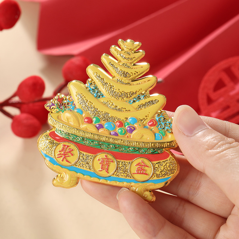 中国風のカラフルな宝の入った冷蔵庫用マグネット、パーソナライズされたクリエイティブな3D立体装飾冷蔵庫用マグネット、友人へのギフト|undefined