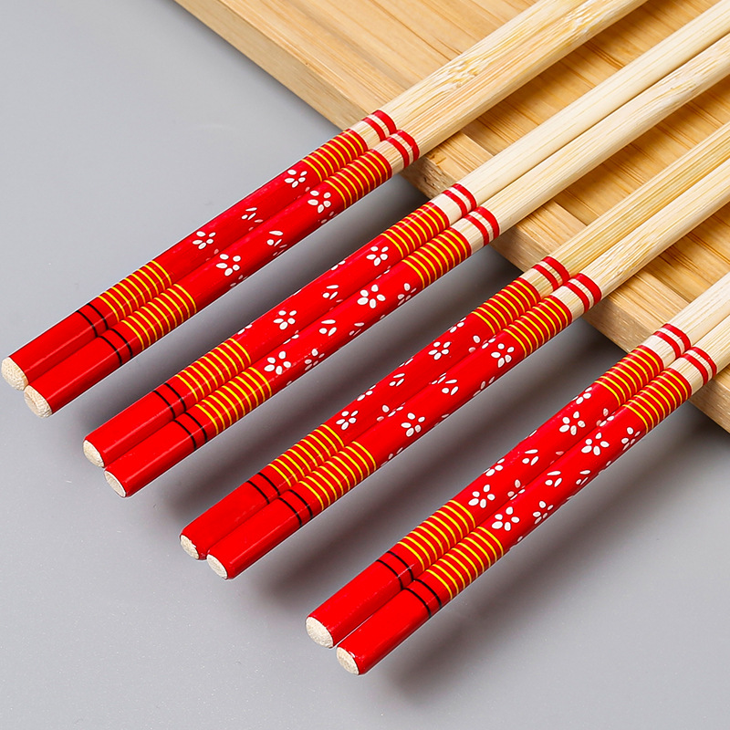 Palillos desechables grandes lotes de palillos redondos gruesos y largos de 24cm 50 pares de un paquete de palillos de película de impresión Embalaje independiente al por mayor