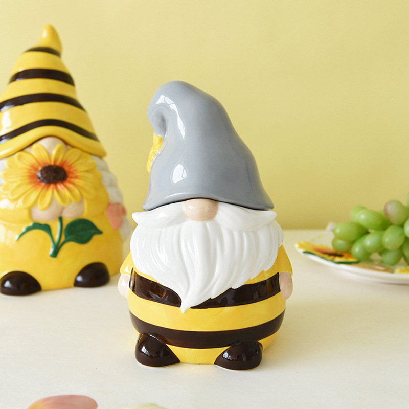 Tarro sellado de primavera, frasco lindo de elfos de abejas, frasco de almacenamiento de alto valor en relieve creativo de cerámica