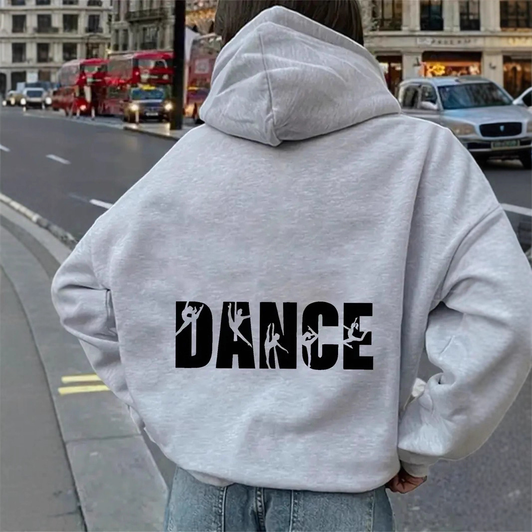 Sweat-shirt à capuche pour femme, imprimé lettres, style décontracté et tendance._voghion.com