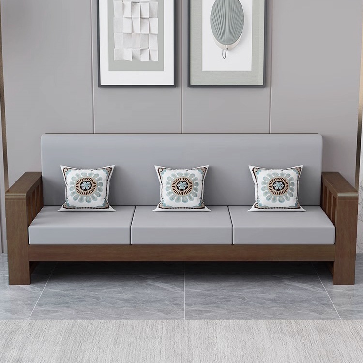 All Solid Wood Sofa Combination Living Room 2025 New Small Apartment New Chinoiserie Modern Economical Three-Person Pure Wood Sofa