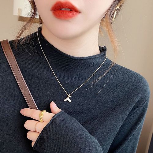 Women's Semi-High Collar Crewneck Top for Autumn/Winter with a Touch of Luxury - New  Model, Knit Top with a Medium Collar