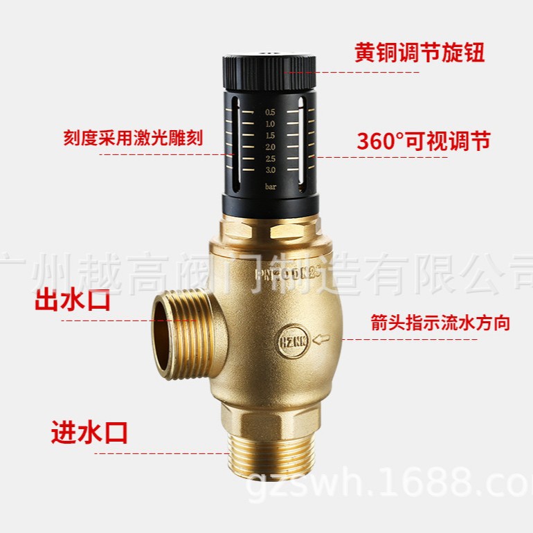 可视调节式压差旁通阀 ZYC-16T黄铜丝扣压差控制阀 全铜平衡阀