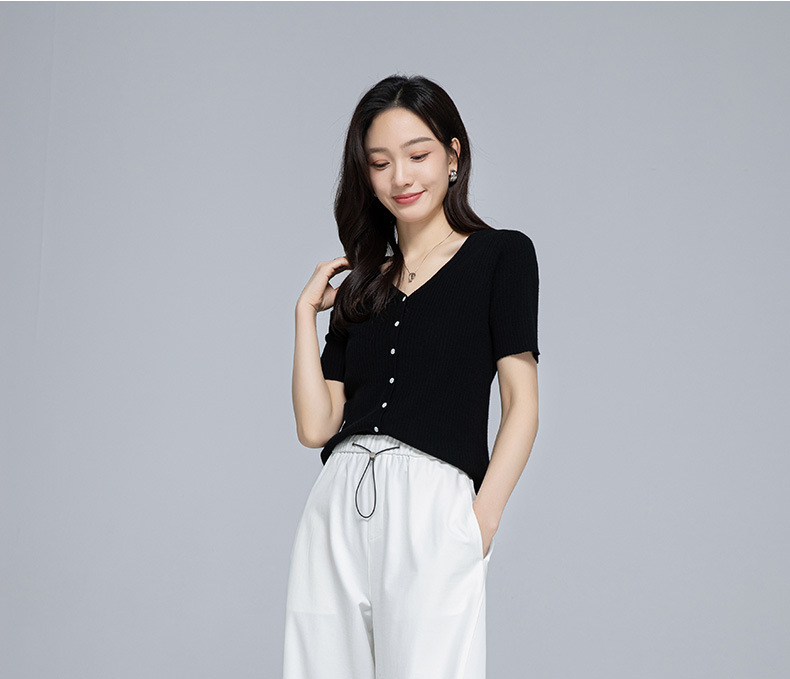 Quần culottes nữ ống rộng cạp chun rút dây dáng lười — Xanh lông mòng đen chi tiết 22