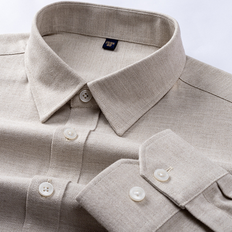 Quality Men's Shirt 100% Cotton Herringbone Pure Color Business Casual Versatile Pure Cotton Men's Bagless Normcore Shirt