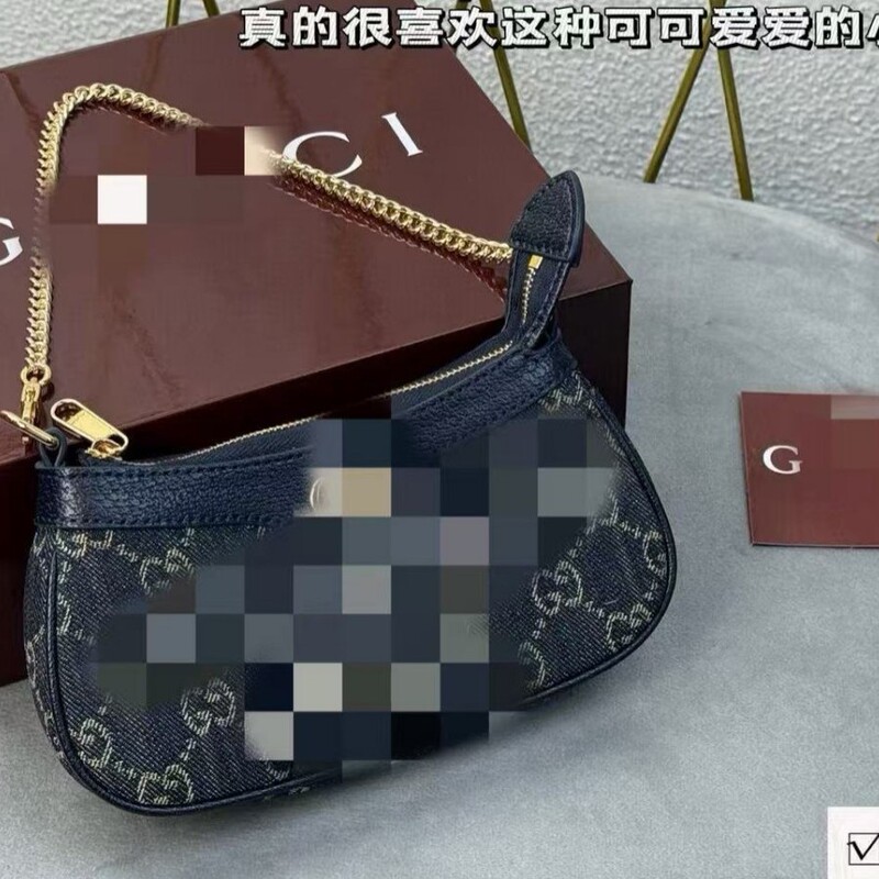 Luxury Brand Original Vintage Gucci Women's Underarm Bag Genuine Leather Printed Ophidia Series Chain Mahjong Bag