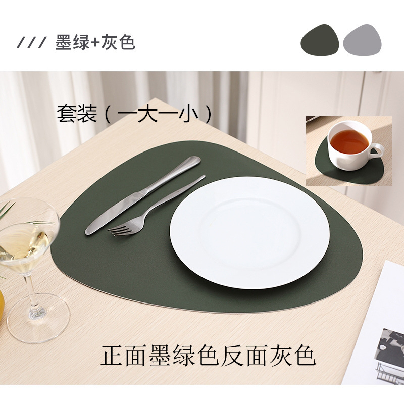 En stock de doble color de doble cara de cuero nórdico mantel impermeable a prueba de aceite de aislamiento térmico antideslizante hogar en forma de gota placemat conjunto