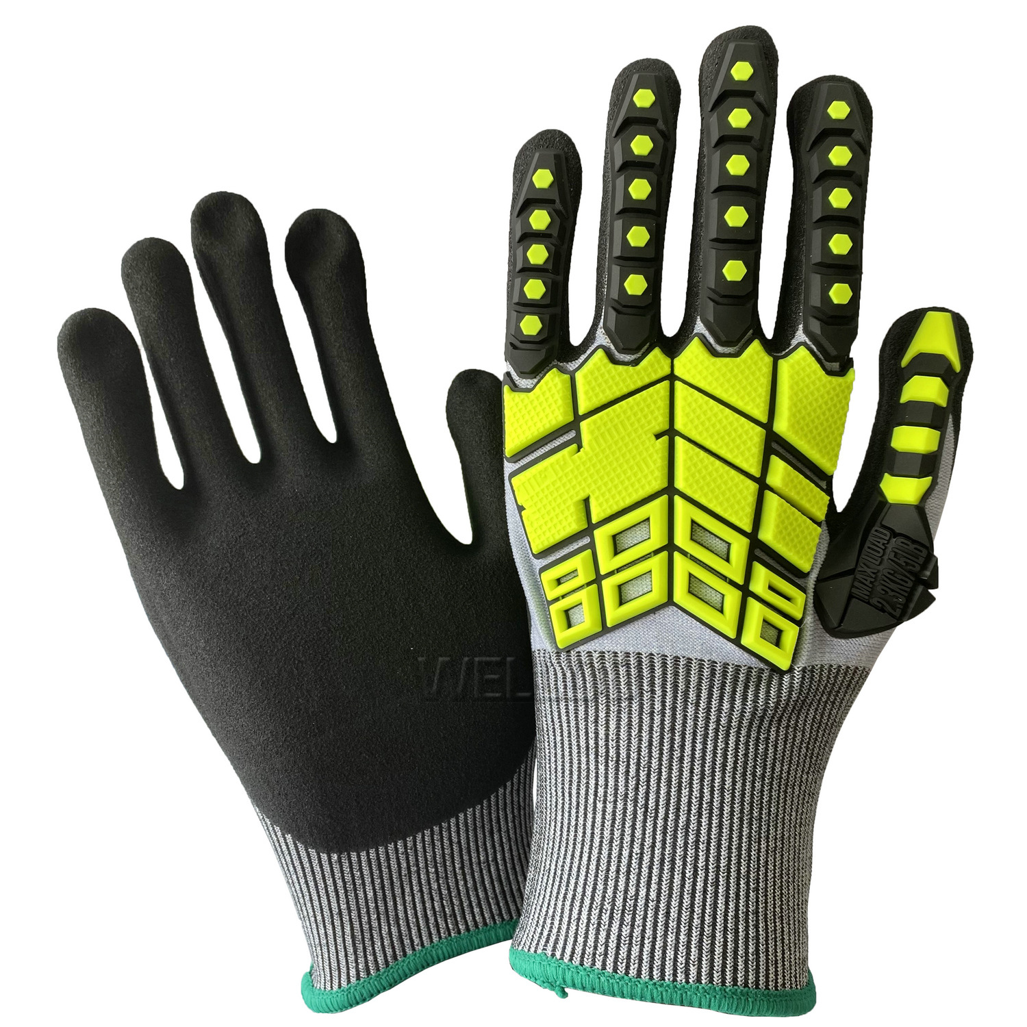 免缝TPR防撞手套荧光黄劳保手套 批发工地用的手套防磨防割线手套