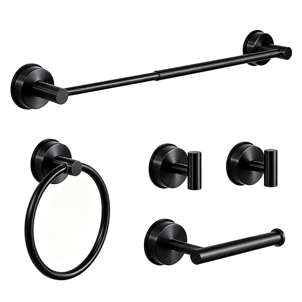 Suction Cup Towel Rack Set Stainless Steel Telescopic Towel Bar Paper Towel Holder Towel Ring Hook Bathroom Hardware Set