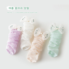 Girls' socks spring and summer stockings bow calf socks hollow mesh breathable summer pile socks children's cotton socks