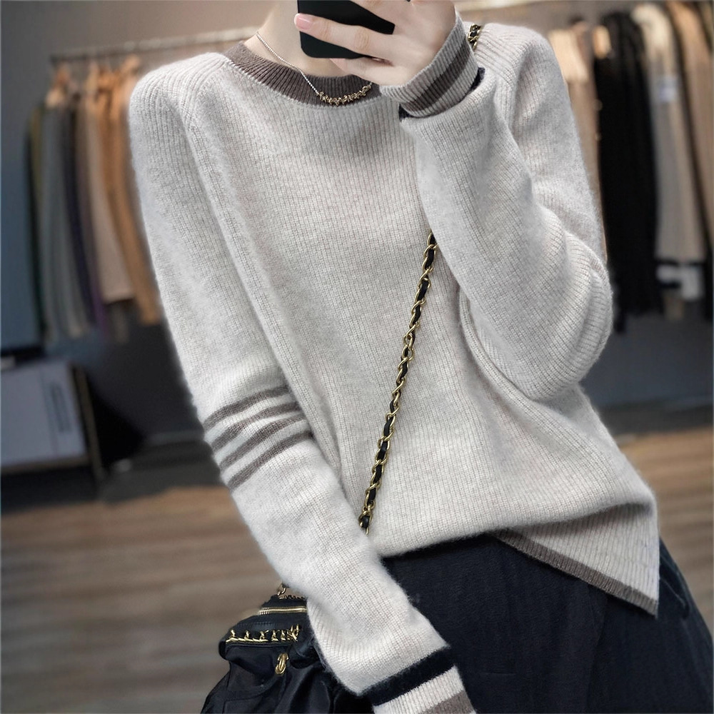 Knitted Sweater for Women, Round Neck, New Autumn and Winter Fashion, Stylish Inner Layer Pullover, Loose Top, Trendy