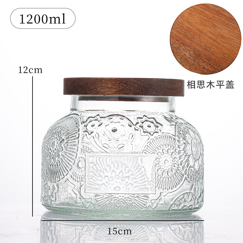 Retro en relieve Begonia flores vidrio almacenamiento de latas de sellado doméstico granos de café flores de té nueces almacenamiento de latas de gran abdomen