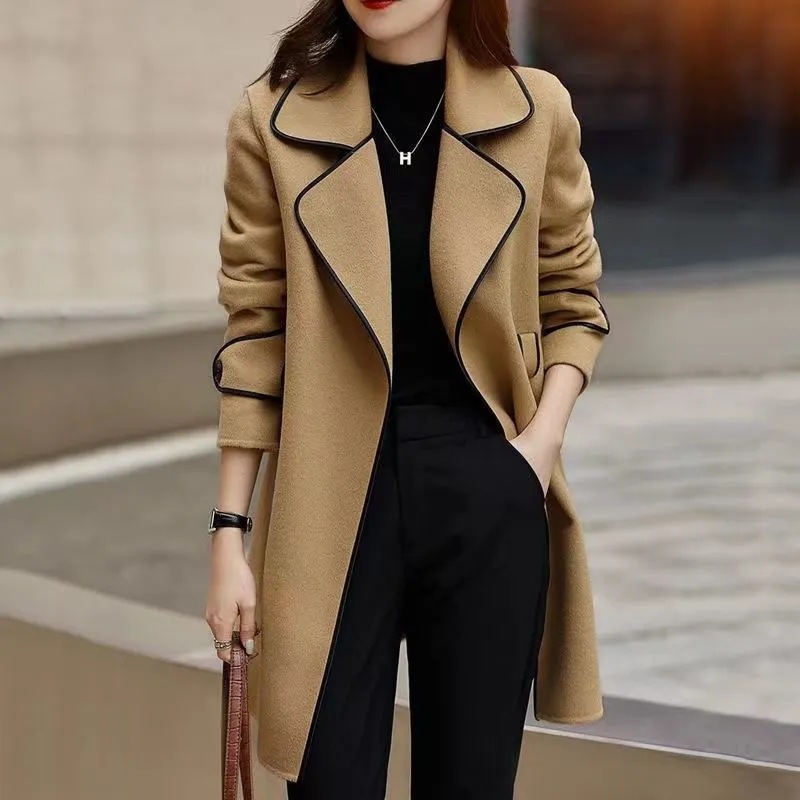Cross-border Europe and America 2022 new pattern Korean Edition Easy overcoat high-grade Mid length version Western style Cardigan coat wholesale