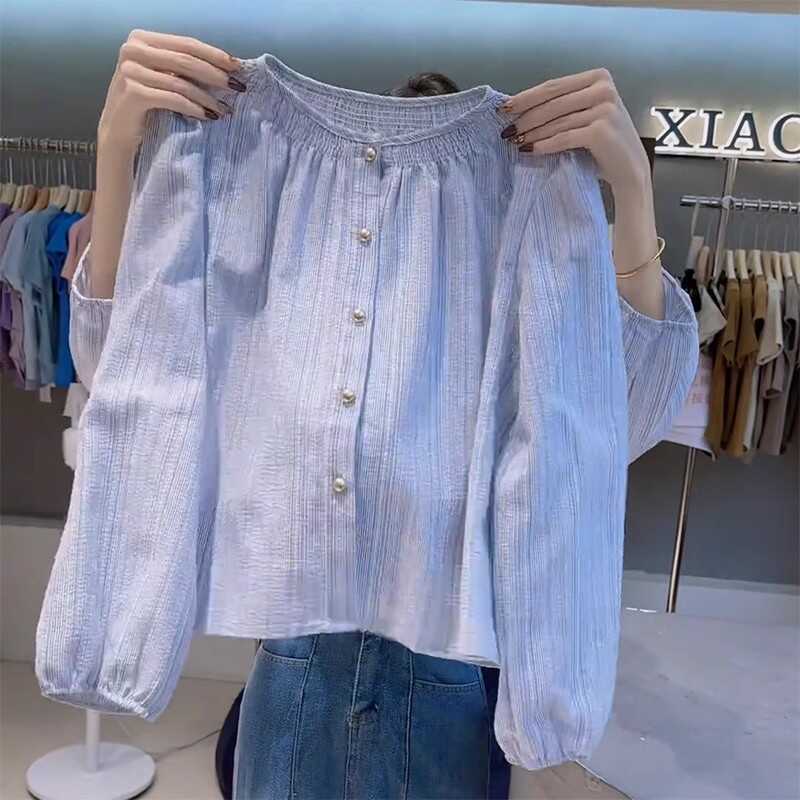Vintage Age-Reducing Long-Sleeve Shirt for Women, Autumn 2025 New Versatile Loose Tummy-Concealing Slimming Babydoll Top