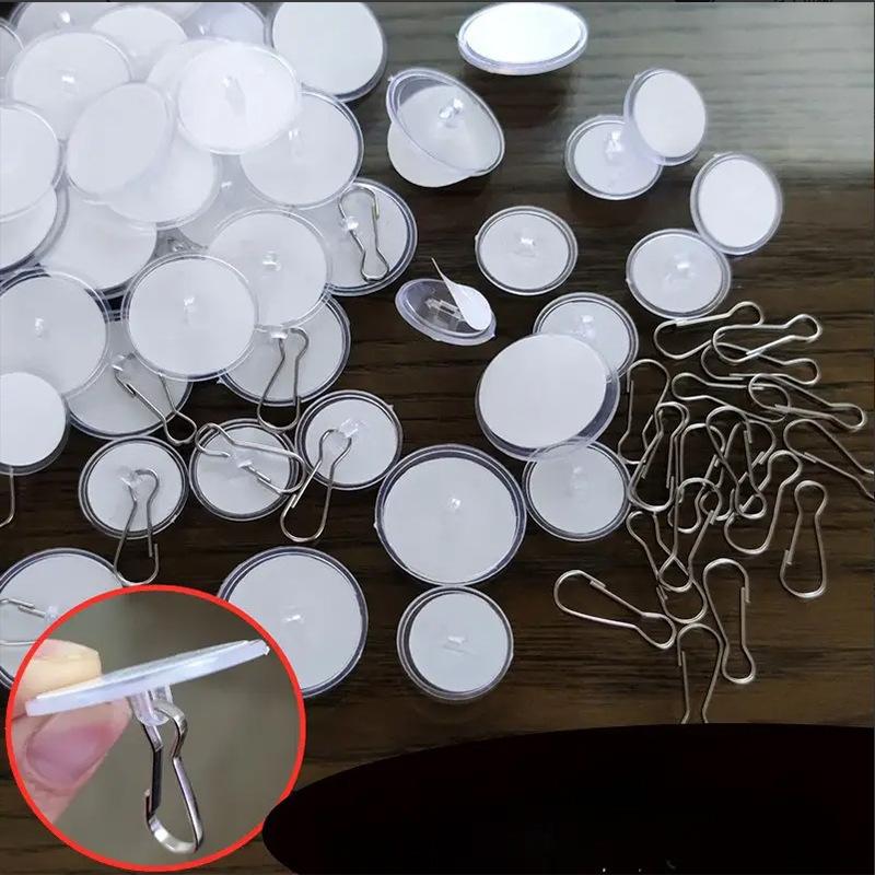 2cm Ceiling Hooks with Iron Rings Transparent Seamless Round Adhesive Hooks No-Punch Hanging Flag Adhesive Fasteners