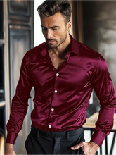 美式亮面男士丝光棉纯色垂感长袖衬衫跨境欧码商务男高品质衬衣