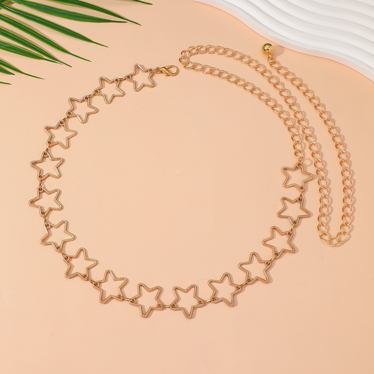 Cadena para la cintura, cadena corporal, joyería europea y americana transfronteriza, accesorio de cintura sencillo y elegante con estrella de cinco puntas, diseño geométrico hueco para mujer_voghion.com