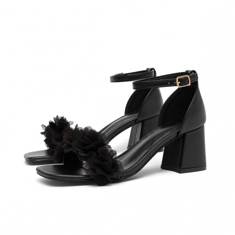 Huidong Women's Shoes 2025 New Square Toe Thick High Heel Sandals Buckle Open Toe Design Niche Versatile Fashionable Women's Shoes