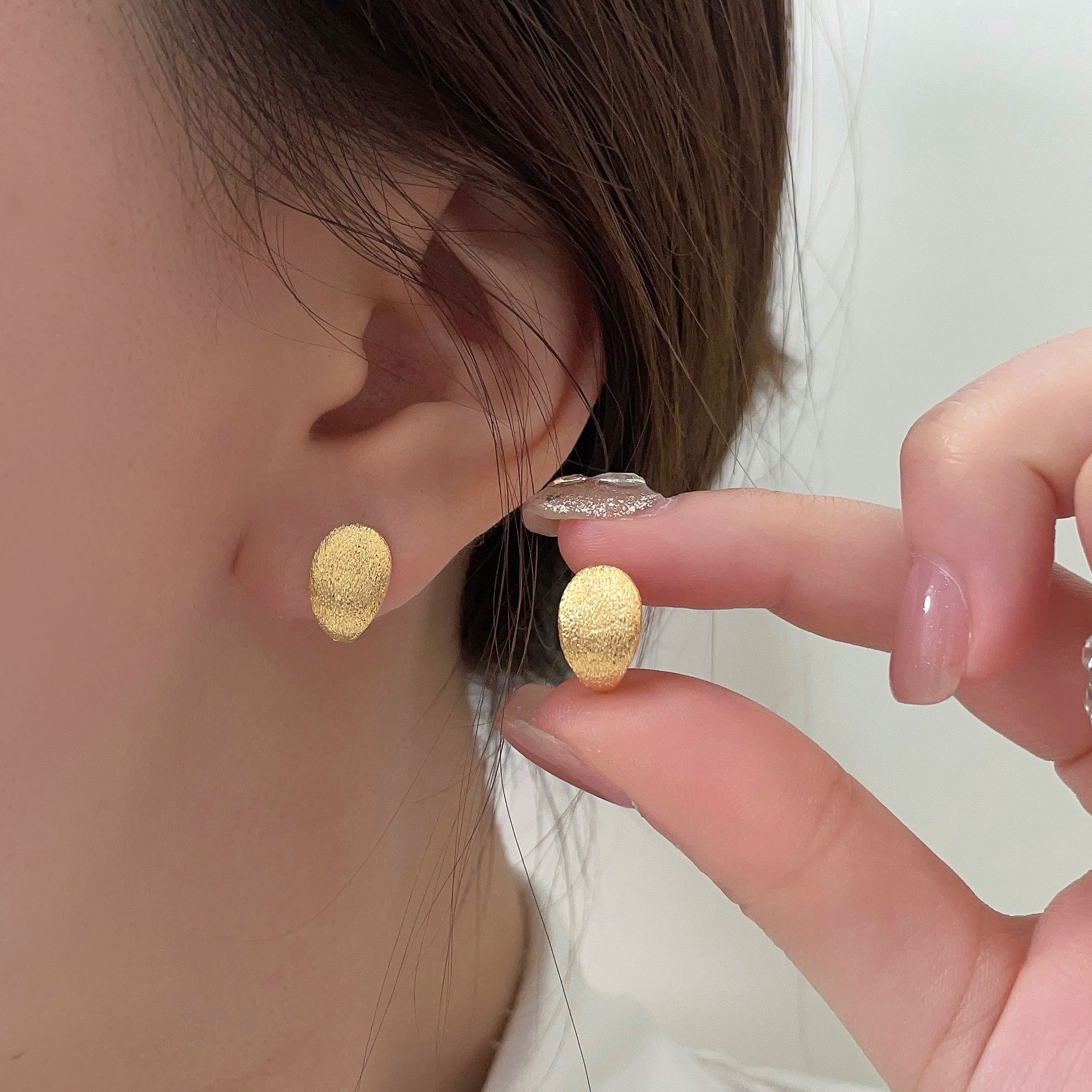 925純銀半弧形耳扣女韓國經典簡約磨砂飾品高級感2025年個性耳飾