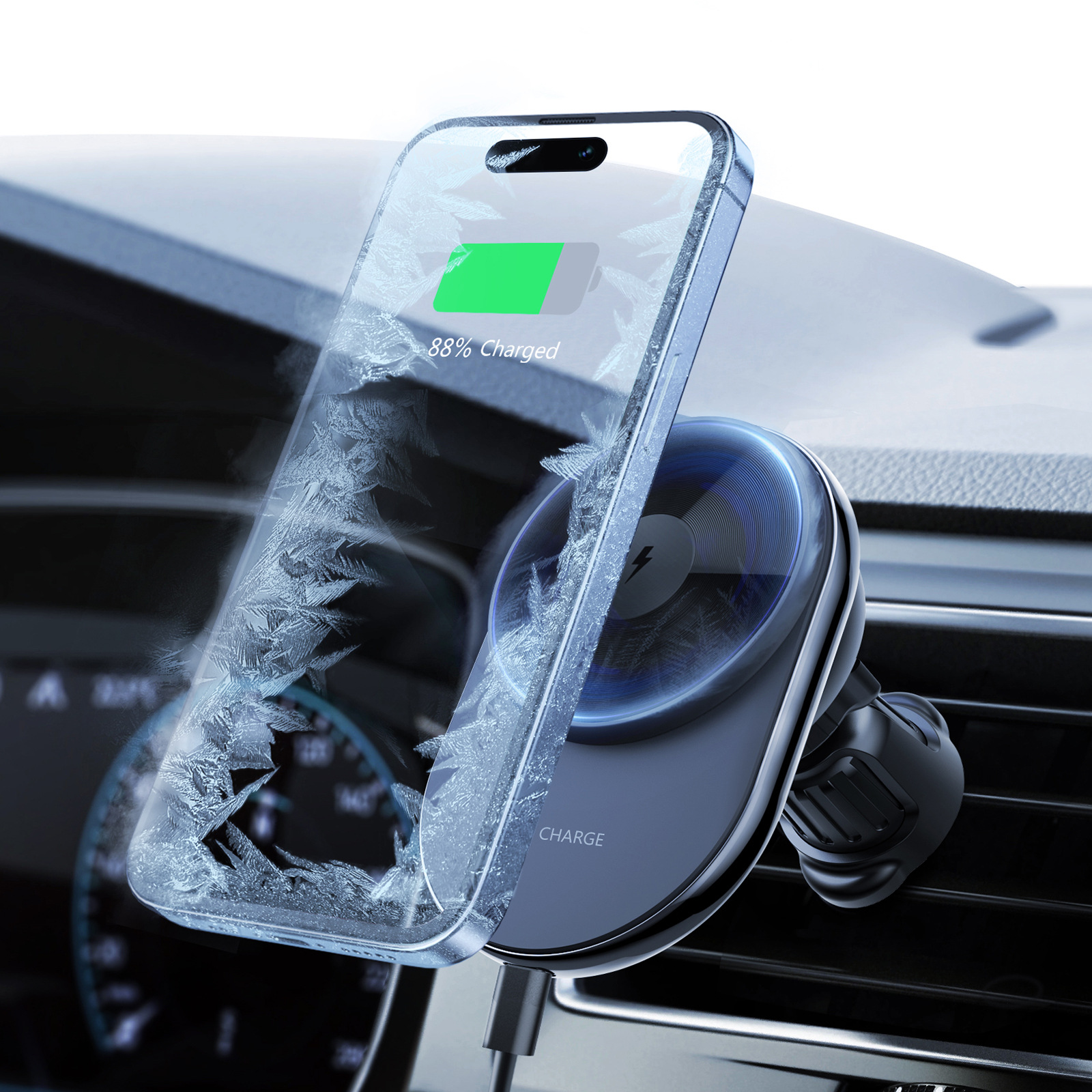 The new S16 semiconductor refrigeration magnetic suction car wireless charger holder is suitable for Apple iPhone 14_voghion.com