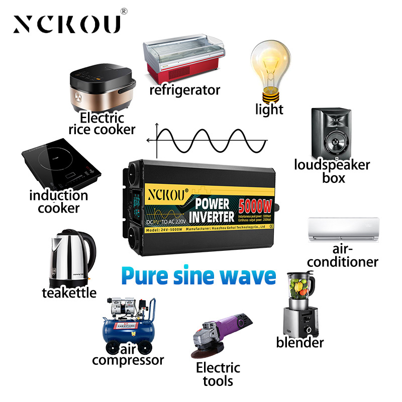 Fabricante suministro directo de alta potencia 48v60v inversor de onda sinusoidal pura 12v24v 220v inversor montado en automóviles