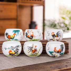 大号斗彩羊脂玉瓷鸡杯茶杯茶具单杯高端陶瓷品茗杯罗汉杯送礼赠品