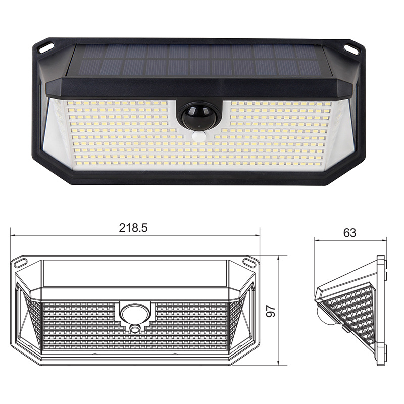 Lámpara solar de pared 416 LED | Luz exterior con sensor 3 lados