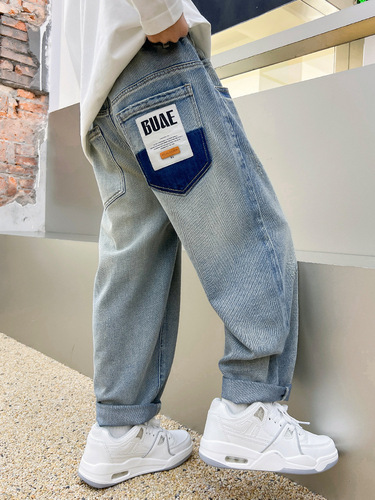 Children's Clothing Boy Autumn Pants 2025 Spring and Autumn Style Trendy Boy Fashion Denim Medium and Large Children Autumn Pants