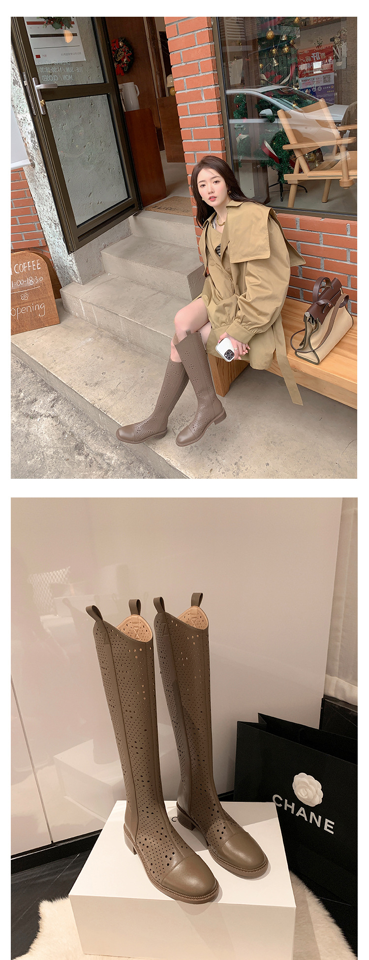 Boot nữ cổ cao rỗng dạng lưới, phong cách thể thao, ống cao thoáng khí — Màu đen chi tiết 20
