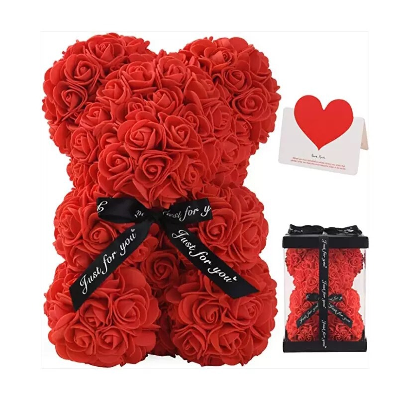 Mother's Day gift 25cm foam flower bear PE rose bear pvc gift box Valentine's Day cross-border hot sale Mother's Day gift 25cm foam flower bear PE rose bear pvc gift box Valentine's Day cross-border hot sale