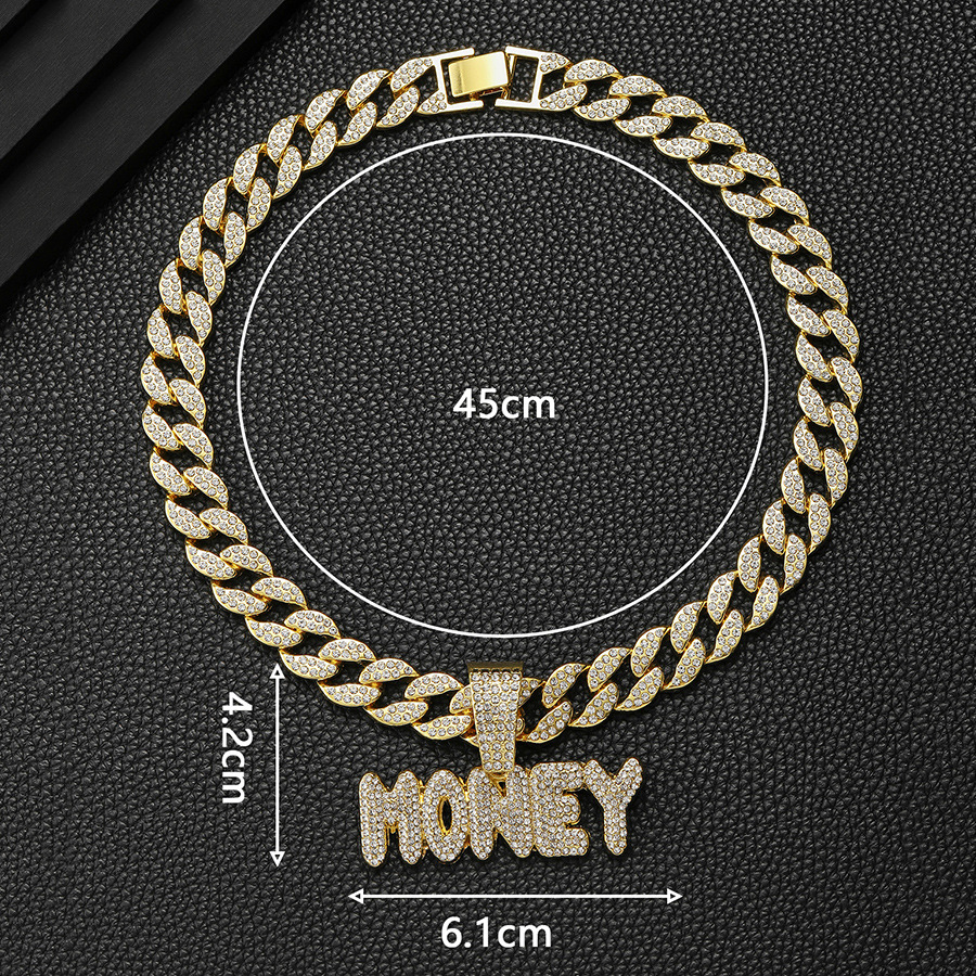 Nicho para hombres aleación ecológica hip-hop calles viento lleno de letras de cadena MONEY personalidad masculina collar cubano