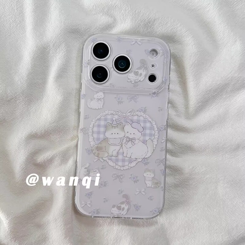 Purple Plaid Cat-Themed Case Suitable for Apple 16Promax, iPhone 17, Niche 14 Double-Layer, 13 Hard Case, 12