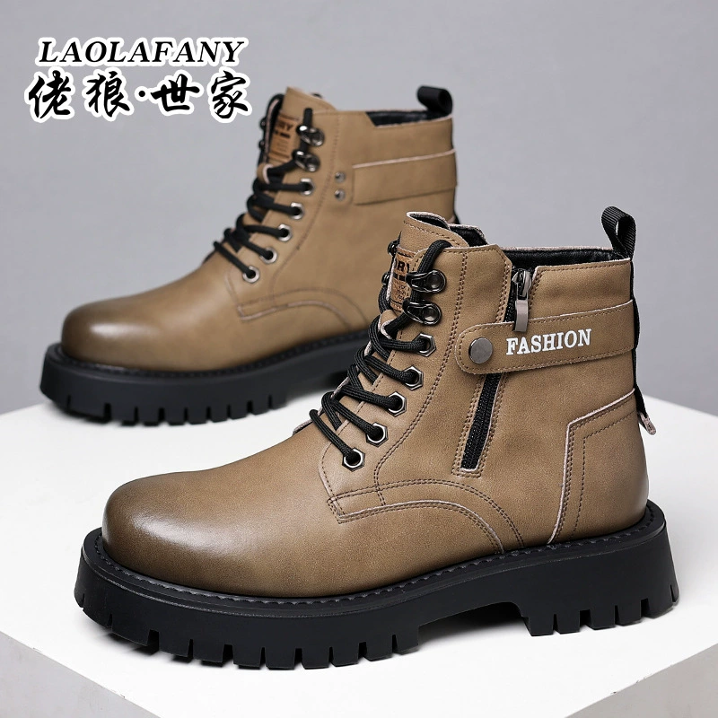 Лао Лянь Ши Цзя Martens, мужские демисезонные флисовые теплые модные ботинки