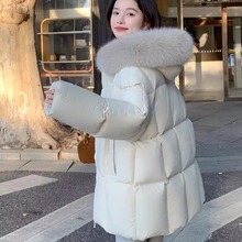 甜美清新大毛领时尚洋气高级感羽绒服连帽中长款宽松加厚保暖外套
