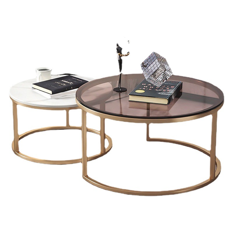 Mesa de centro de vidrio estilo nórdico, de lujo ligero, extensible, redonda, moderna, minimalista, para apartamentos pequeños, para uso doméstico.
