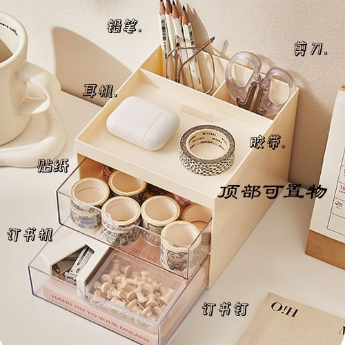 ワンピースで発送可能なデスクトップ引き出しコンビネーション、重ねて使える化粧品や雑貨用、コンパクトな寮やオフィス用、ジュエリー用透明収納ボックス|undefined