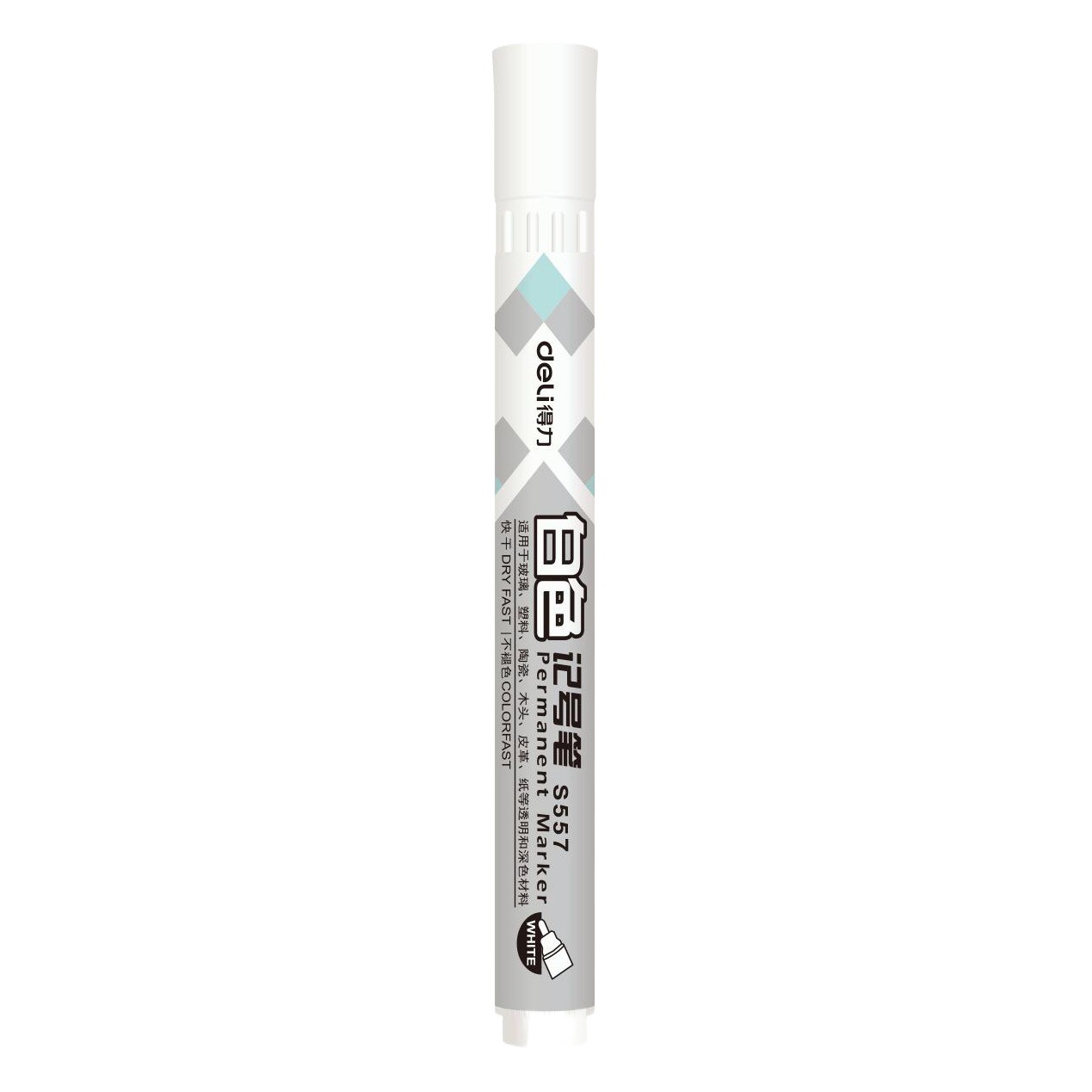Deli S557 marcador blanco neumático pluma pintura pluma marcador aceitoso