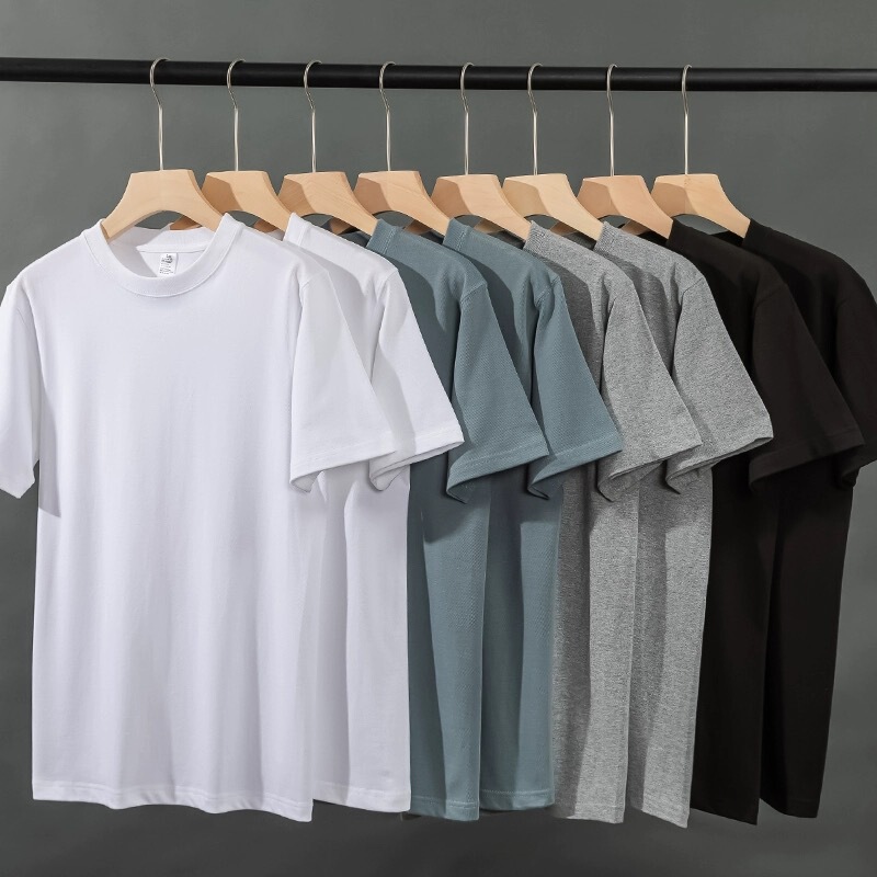 Cold tone 250g heavy cotton short-sleeved T-shirt spring and summer solid color loose sports casual retro all-matching top for men