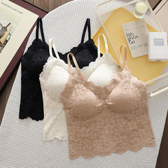 New summer ice silk beautiful back suspender vest one-piece markless vest lace suspender with chest pad for women