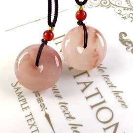 厂家直供新疆桃花酿金丝玉平安扣26mm樱花粉玉石项链吊坠手工饰品