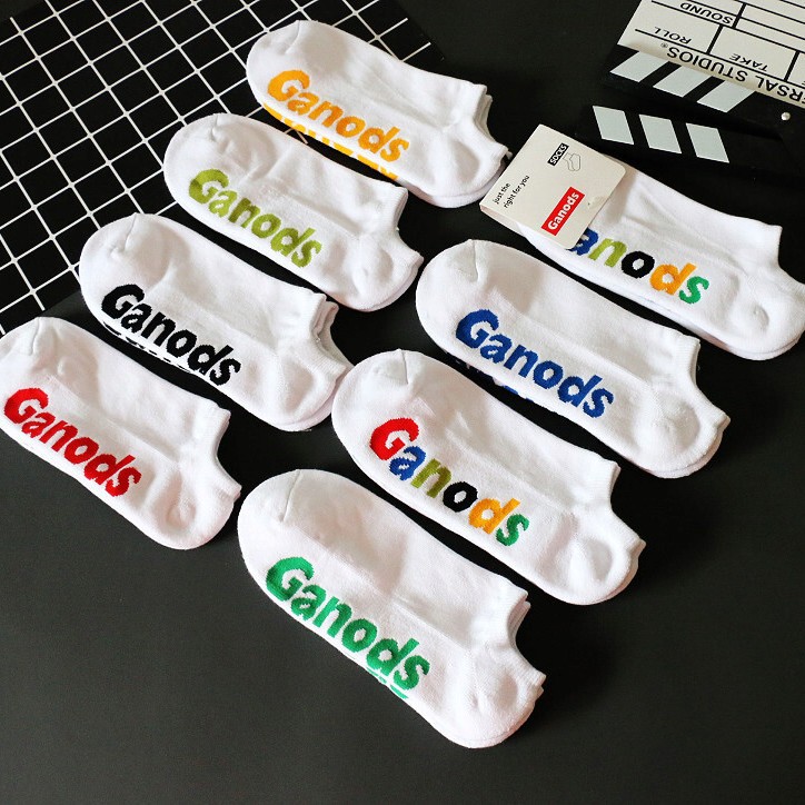 Ganods Towel Bottom Thickened Sports Socks Men's Boat Socks Low Mouth Shallow Mouth Short Socks Terry Invisible Socks Letter Fashionable Socks
