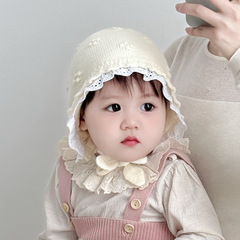 女宝宝毛线帽秋冬季韩版花边婴儿护耳帽防风护囟门新生小月龄甜美