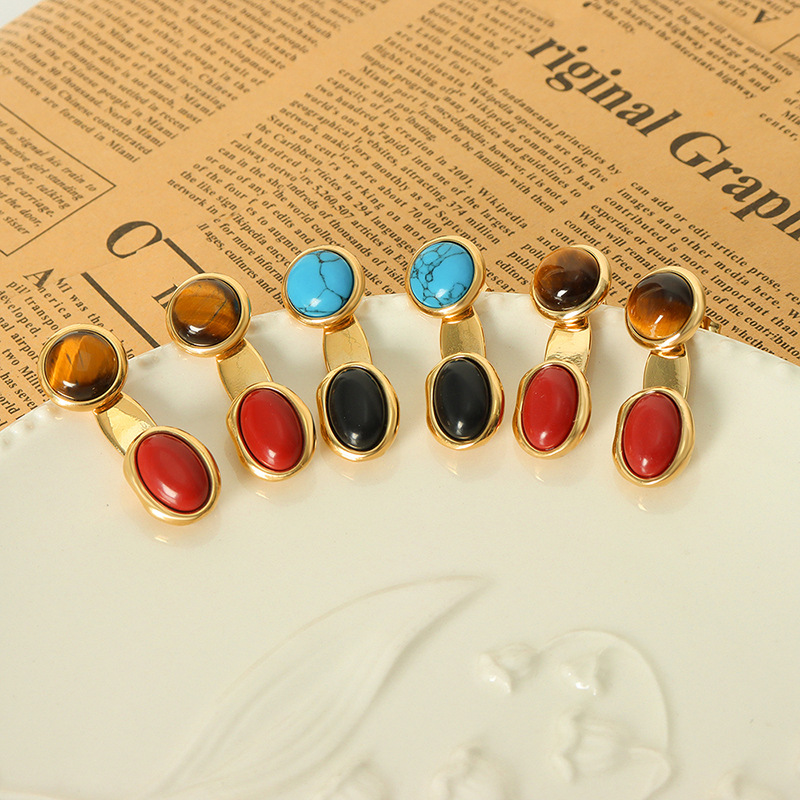Exotic color tiger's eye stone black red natural stone blue turquoise a variety of precious stones to create a variety of wearing method women's earrings