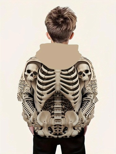 Boys' Halloween Skeleton Hoodie 3D Skull Print Relaxed Fit