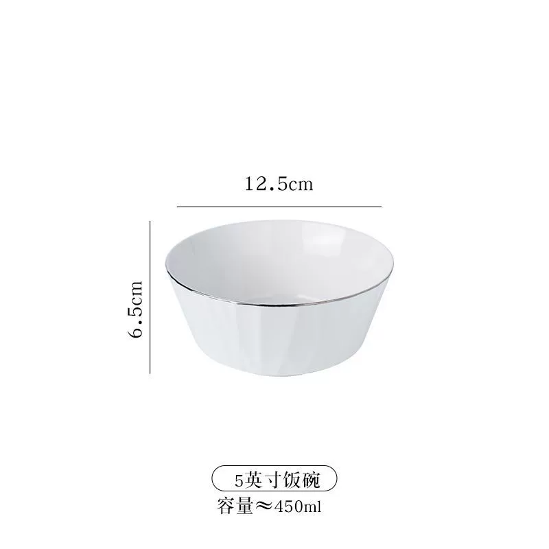 Platinum ceramic tableware set, light‑luxury design, platinum rim, multiple piece options