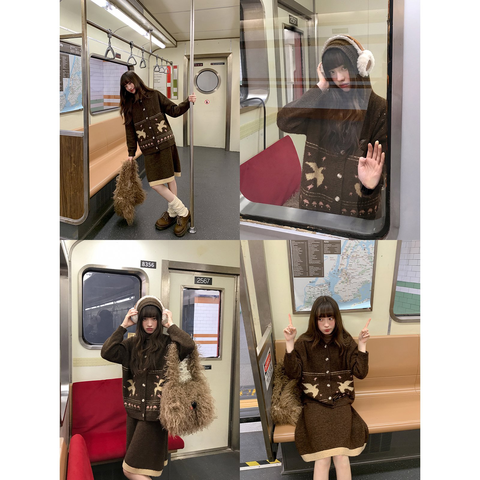 Retro Jacquard Hooded Knitted Cardigan Skirt Suit Women's Autumn and Winter 2025 Lazy Two-Piece Set